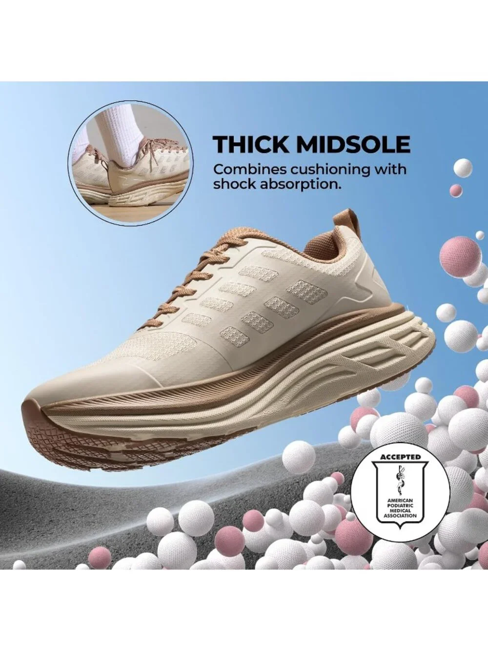 Women's Beige Walking Shoes Lace Up No Heel Round Toe Athletic Fashion Sneaker
